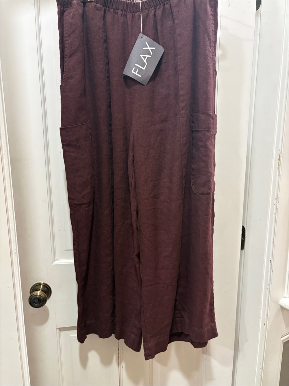 FLAX linen wide leg pants with patch pockets